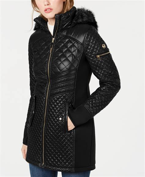 michael michael kors hooded faux fur trim puffer coat|Michael Kors quilted puffer jacket.